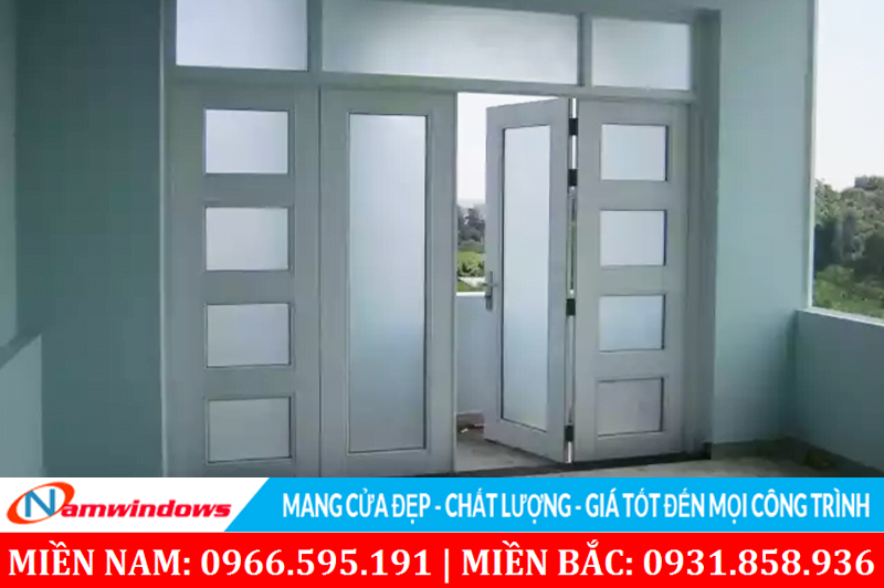 Cửa nhôm hệ 1000 4 cánh màu trắng