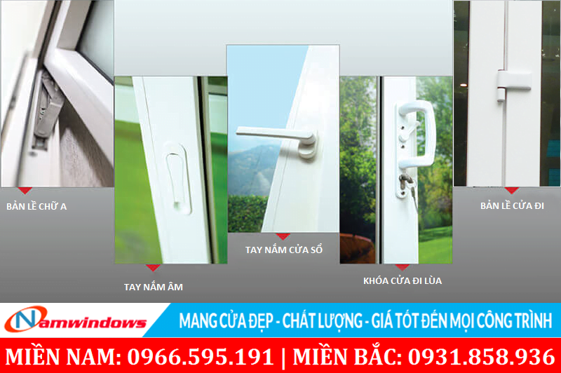 Hình ảnh một số loại phụ kiện cửa nhựa lõi thép