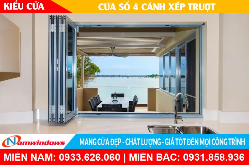 Cửa sổ 4 cánh xếp trượt