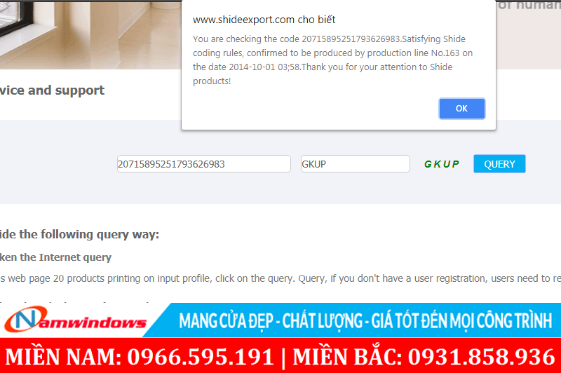 Thông báo giờ, ngày, tháng, năm đã sản xuất ra thanh nhựa