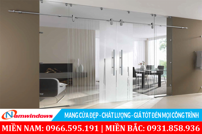 Cửa kính trượt 2 cánh ray inox