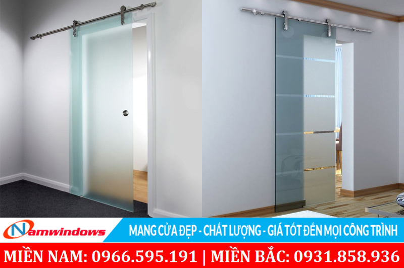 Cửa kính trượt ray inox tròn cho cửa phòng