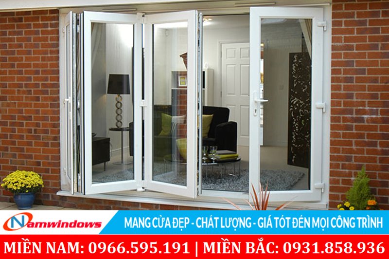 Mẫu cửa 4 cánh xếp trượt dành cho những cửa có kích thước ngang lớn cần mở hết