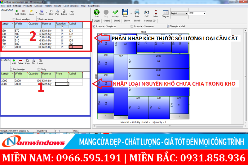 Bạn sẽ nhập những khổ nguyên tấm chua chia ở khu vực số 1