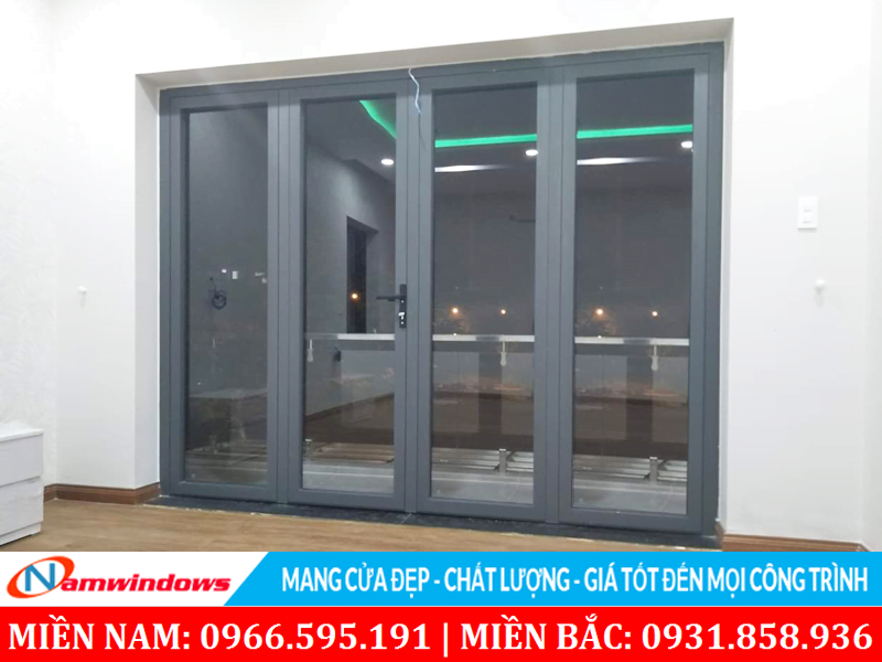 Mẫu cửa nhôm Xingfa 4 cánh không có ô cố định trên