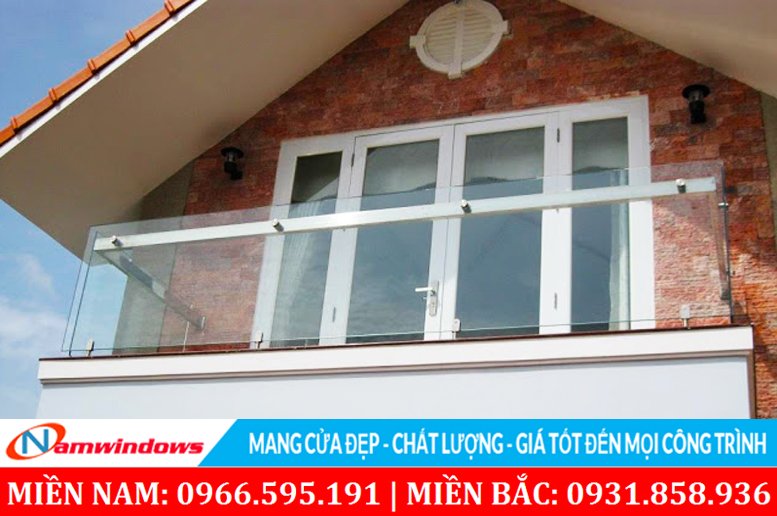 Lan can kính cường lực pass inox