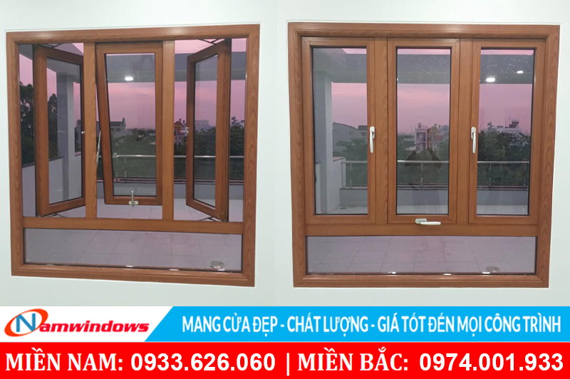 Cửa nhôm Xingfa AD màu vân gỗ