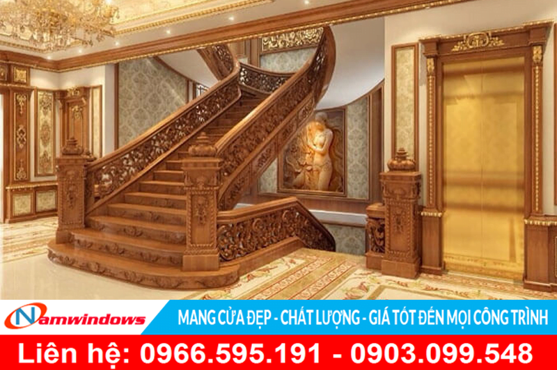 Mẫu cầu thang gỗ đẹp cho biệt thự cao cấp hay căn hộ nghỉ dưỡng cao cấp