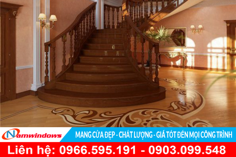 Cầu thang gỗ cho căn hộ cao cấp, hay tiền sảnh