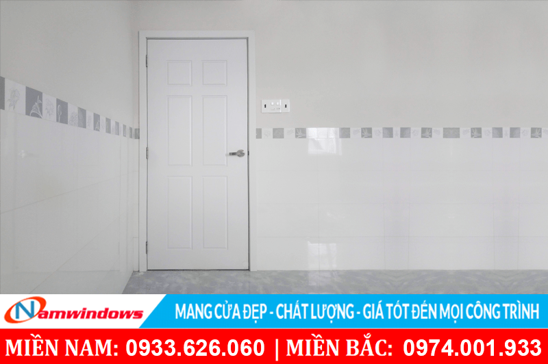 Một mẫu cửa nhựa nhà vệ sinh đẹp có màu trắng vân gỗ