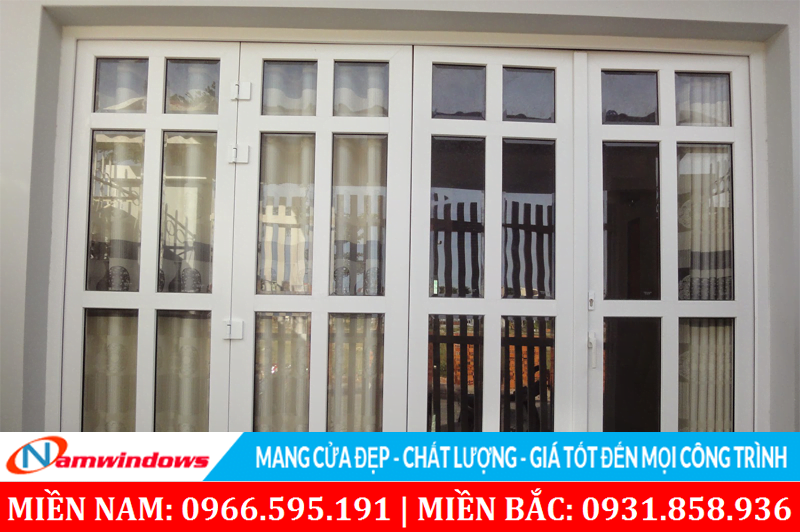 Mẫu 50: Cửa đi xếp trượt 4 cánh có chia ô