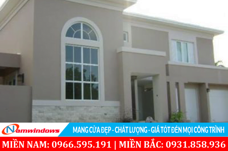 Mẫu 42: Mẫu vách kính vòm dùng kính hộp có nan trang trí nhỏ