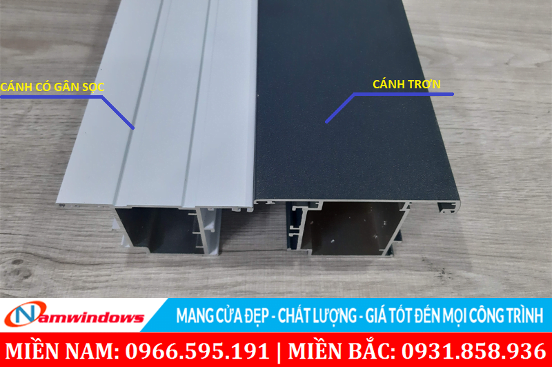 Mẫu cửa nhôm kính cánh trơn và cánh Xingfa có gân sọc