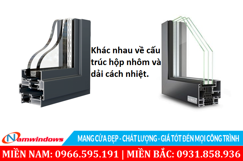 Nhôm cầu cách nhiệt khác nhau về cấu trúc hộp và dải cách nhiệt