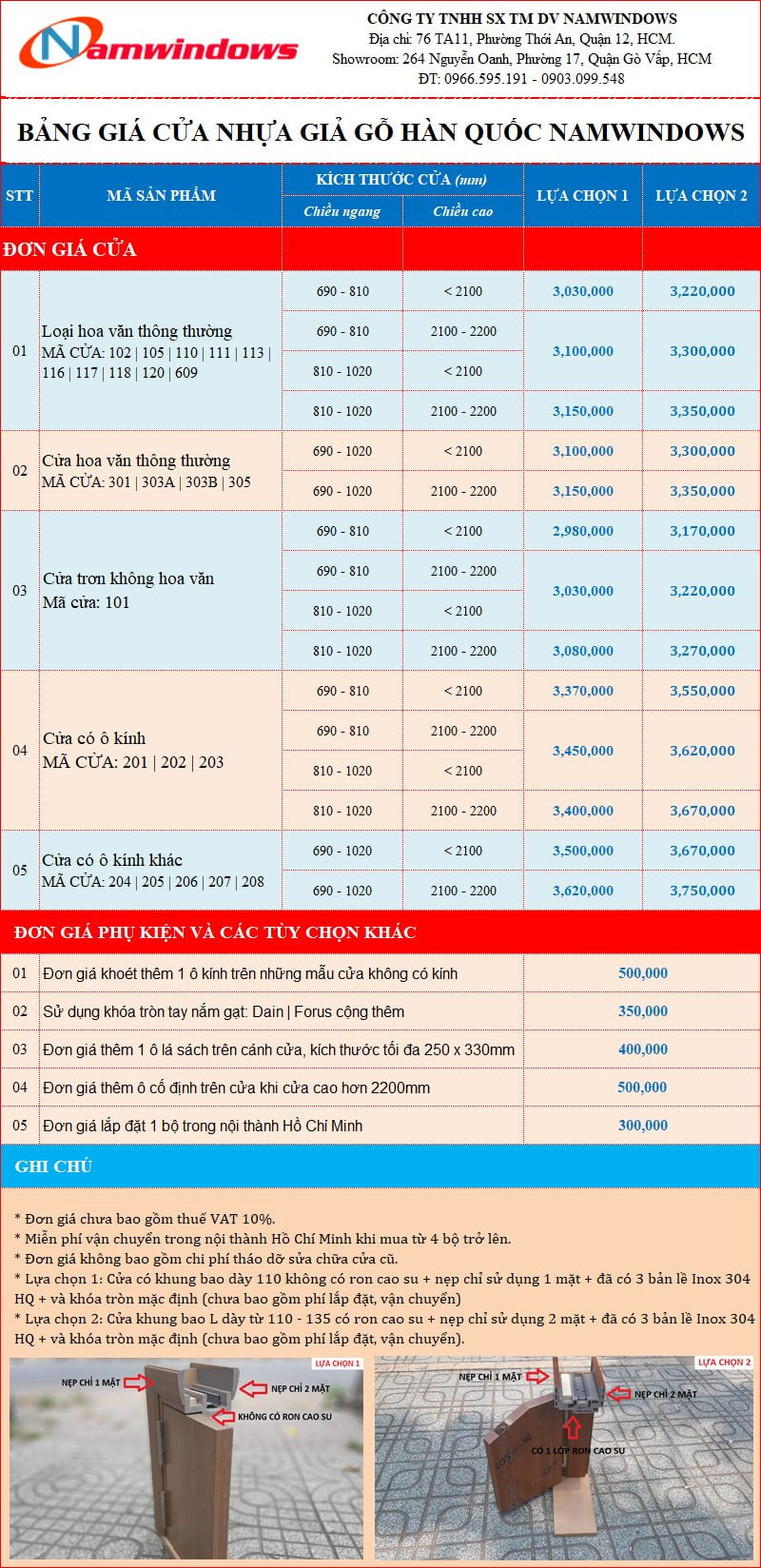 Bảng báo giá cửa nhựa giả gỗ ABS Hàn Quốc 2019