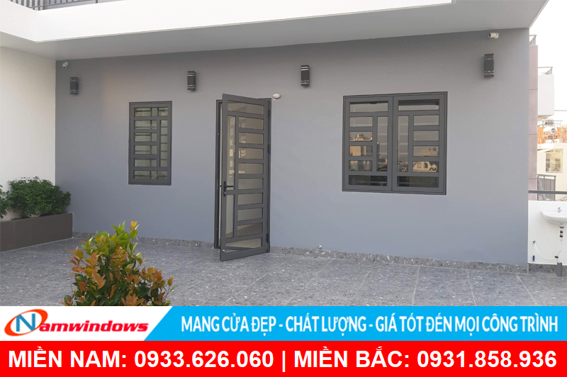 Cửa nhôm kính màu xám hãng Topal Slima