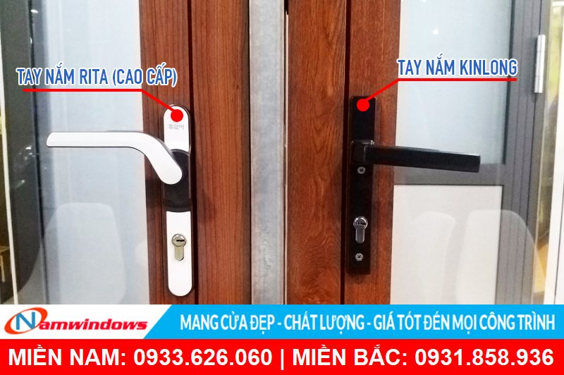 So sánh tay nắm Rita cao cấp và tay nắm Kinlong của nhà cung cấp phụ kiện nhôm kính Namwindows