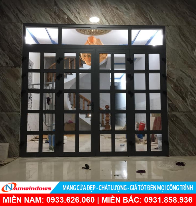 Cửa nhôm chia đố màu xám ghi