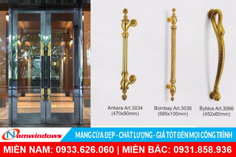 Tay nắm cửa kính mạ vàng