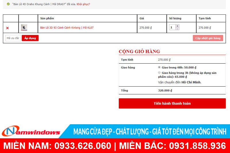 Hướng dẫn đặt hàng online tại Namwindows