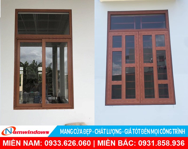 Mẫu cửa sổ 2 cánh nhôm xingfa vân gỗ