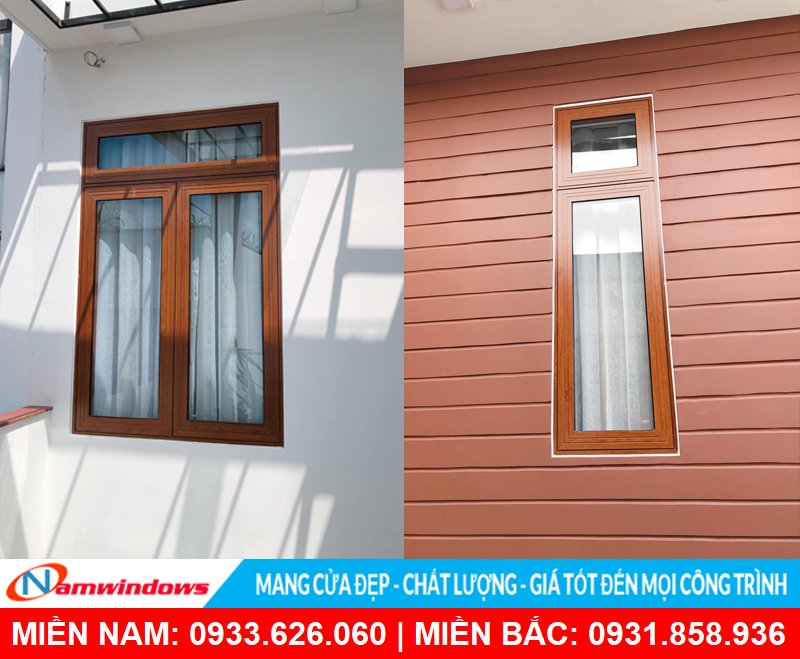 Mẫu cửa sổ mở hất 1 cánh và mở quay cho cửa sổ nhôm xingfa vân gỗ