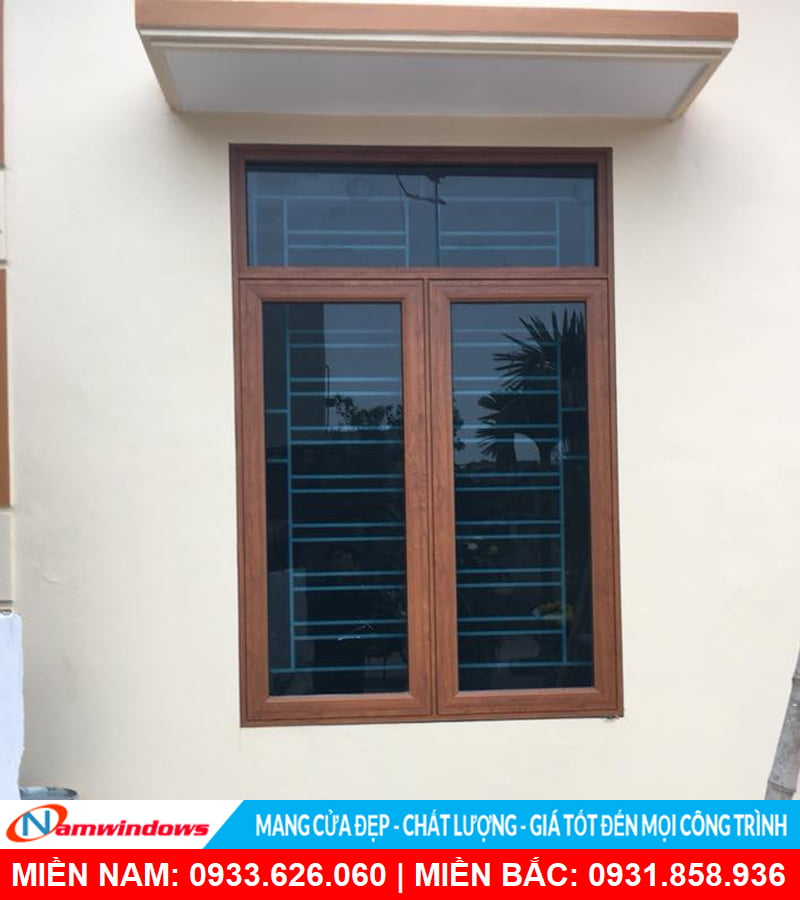 Cửa sổ lùa 2 cánh nhôm xingfa màu vân gỗ