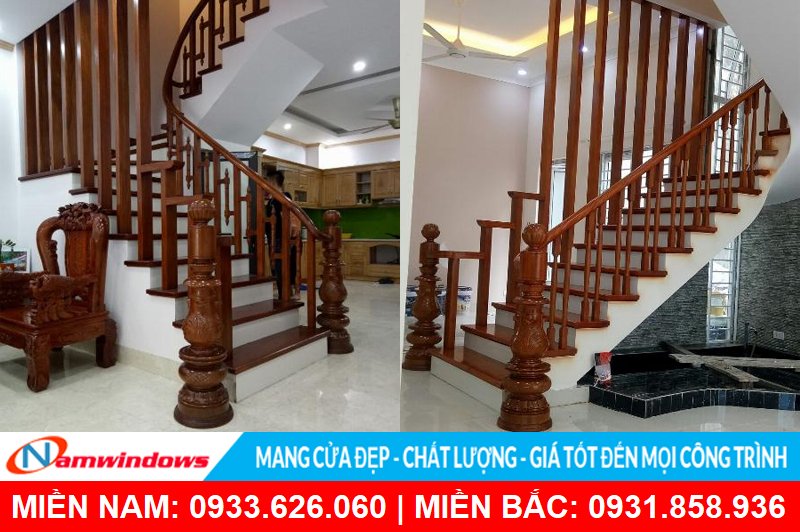Lan can cầu thang gỗ đẹp cho nhà phố