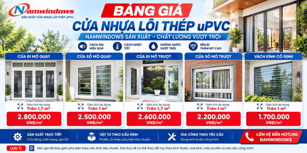 Bảo giá cửa nhựa lõi thép Namwindows dòng tiêu chuẩn