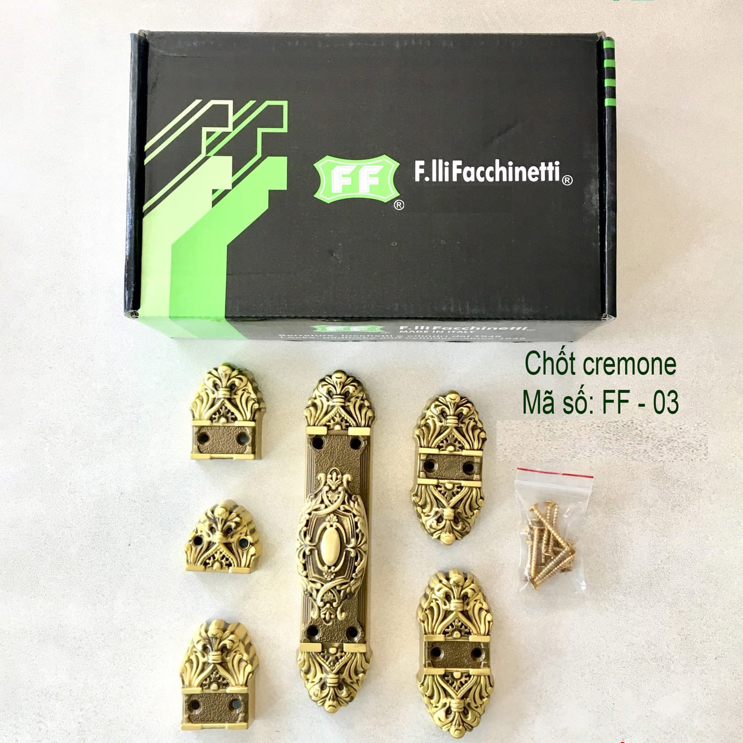 Chốt Cremone FF Italia FF02-VRG đồng thau - Ảnh 2