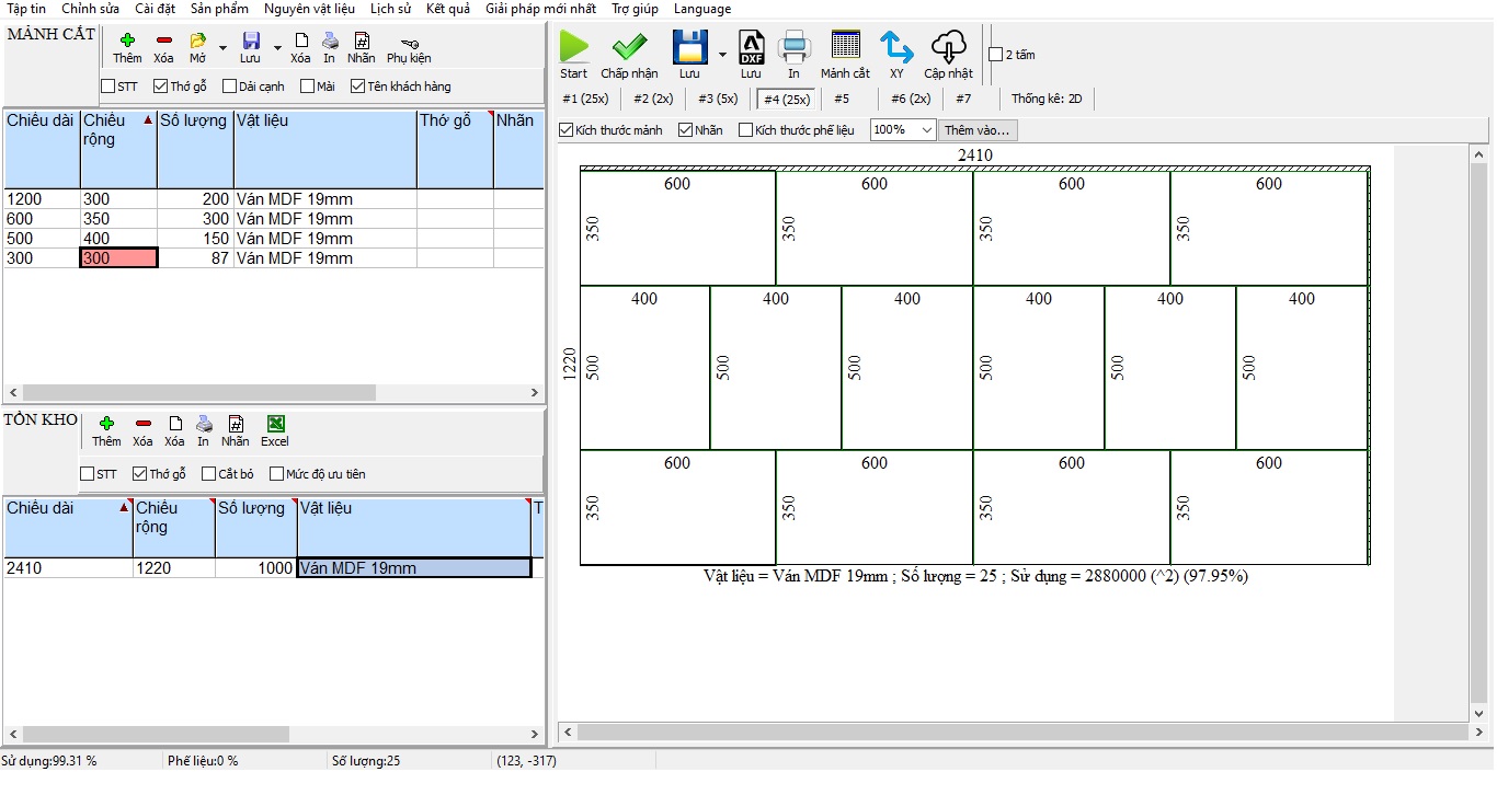 Hình ảnh phần mềm cắt ván MDF