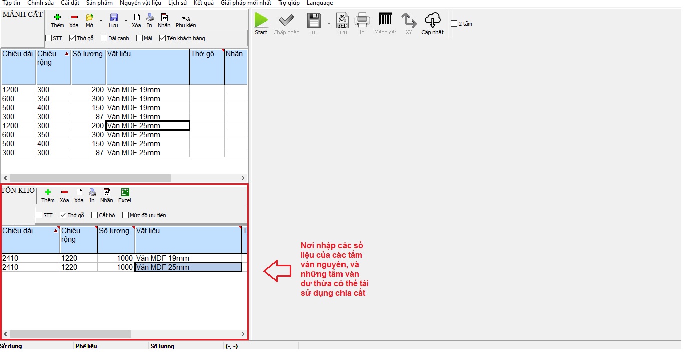 Nhập số liệu tồn kho, hay số liệu những tấm nguyên