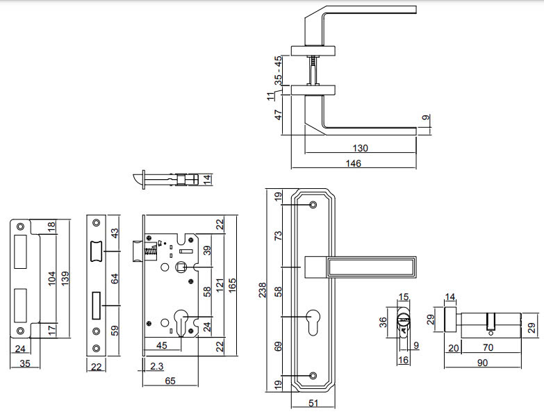 Thông số kỹ thuật Khóa cửa VICKINI 32013.001