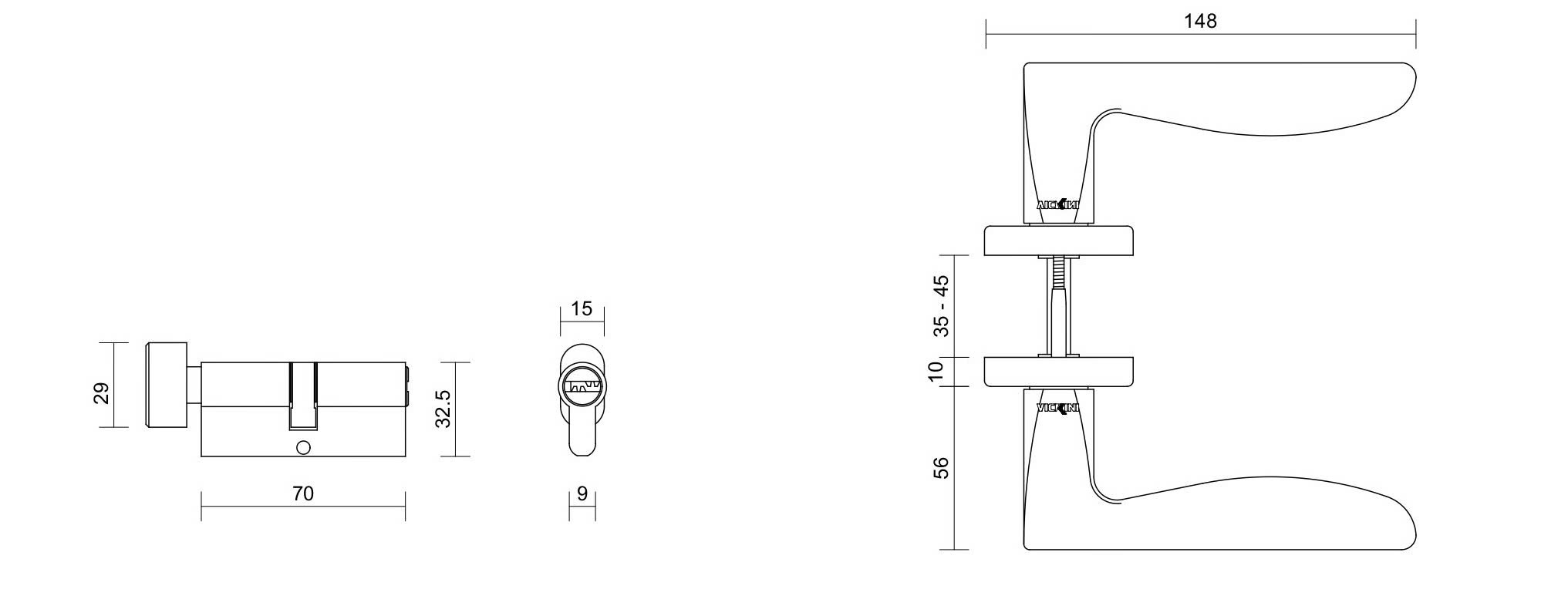 Thông số kỹ thuật Khóa cửa VICKINI 33015.001