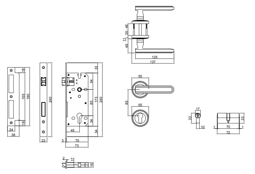 Thông số kỹ thuật khóa phân thể bằng hợp kim VICKINI 34573.101