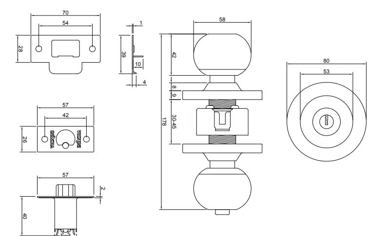 Thông số kỹ thuật Khóa tay nắm tròn inox 304 có chìa 30900.001