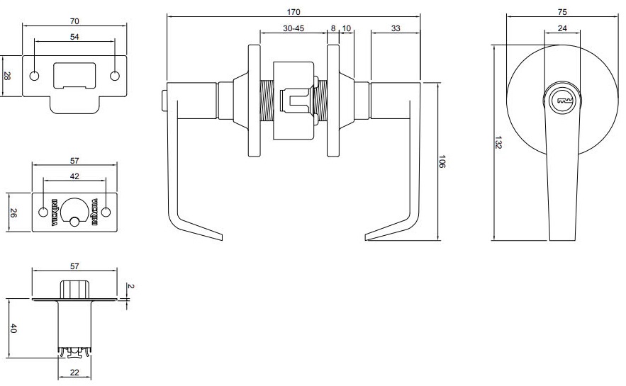 Thông số kỹ thuật Khóa tròn tay gạt hợp kim kẽm 31685.001