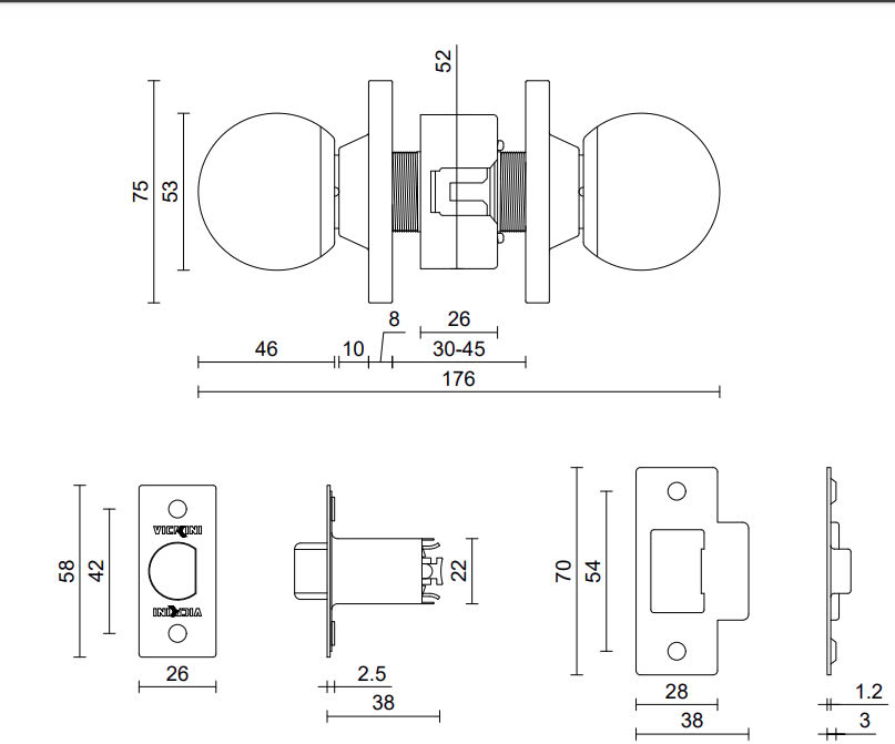 thông số kỹ thuật khóa tay nắm tròn Inox 304 30700.001.