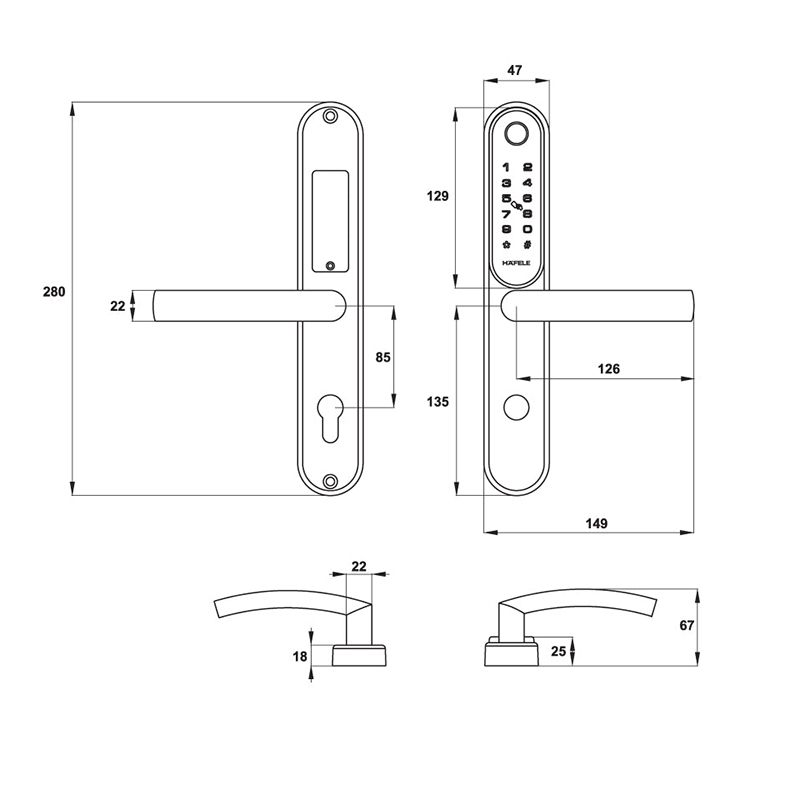 Thông số kĩ thuật khóa cửa Hafele EL650-TCS 912.20.122