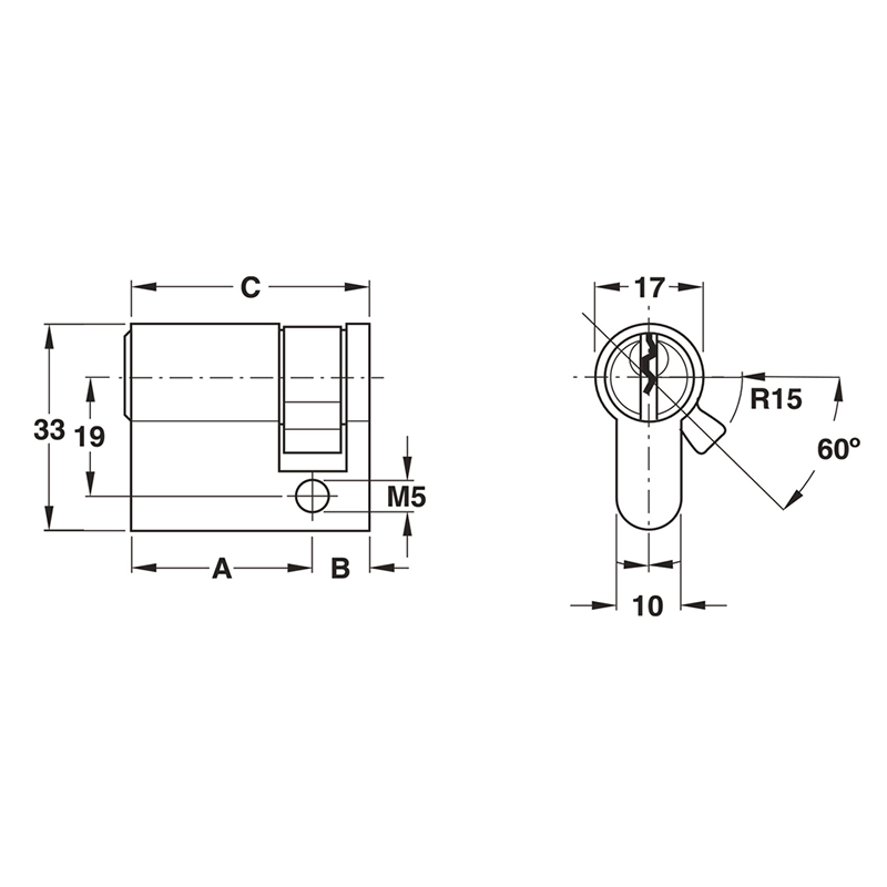 Thông số kĩ thuật lõi khóa 1 đầu chìa Hafele 916.00.602 41,5mm