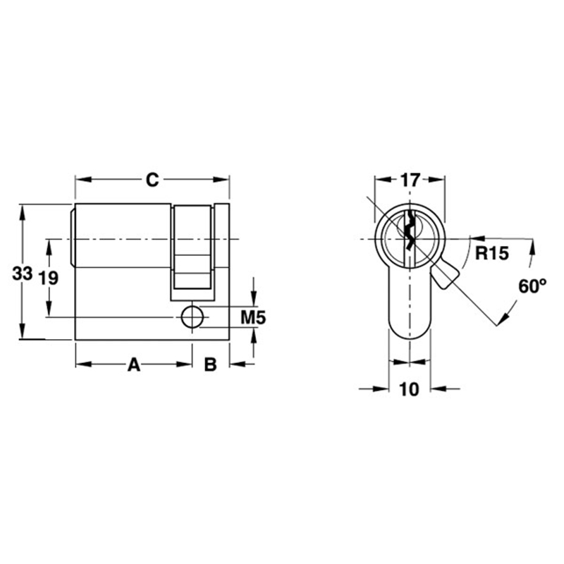 Thông số kĩ thuật lõi khóa 1 đầu chìa Hafele 916.63.361 40mm