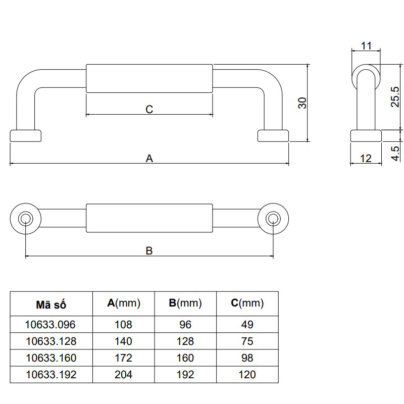 Thông số kỹ thuật tay nắm tủ 10633