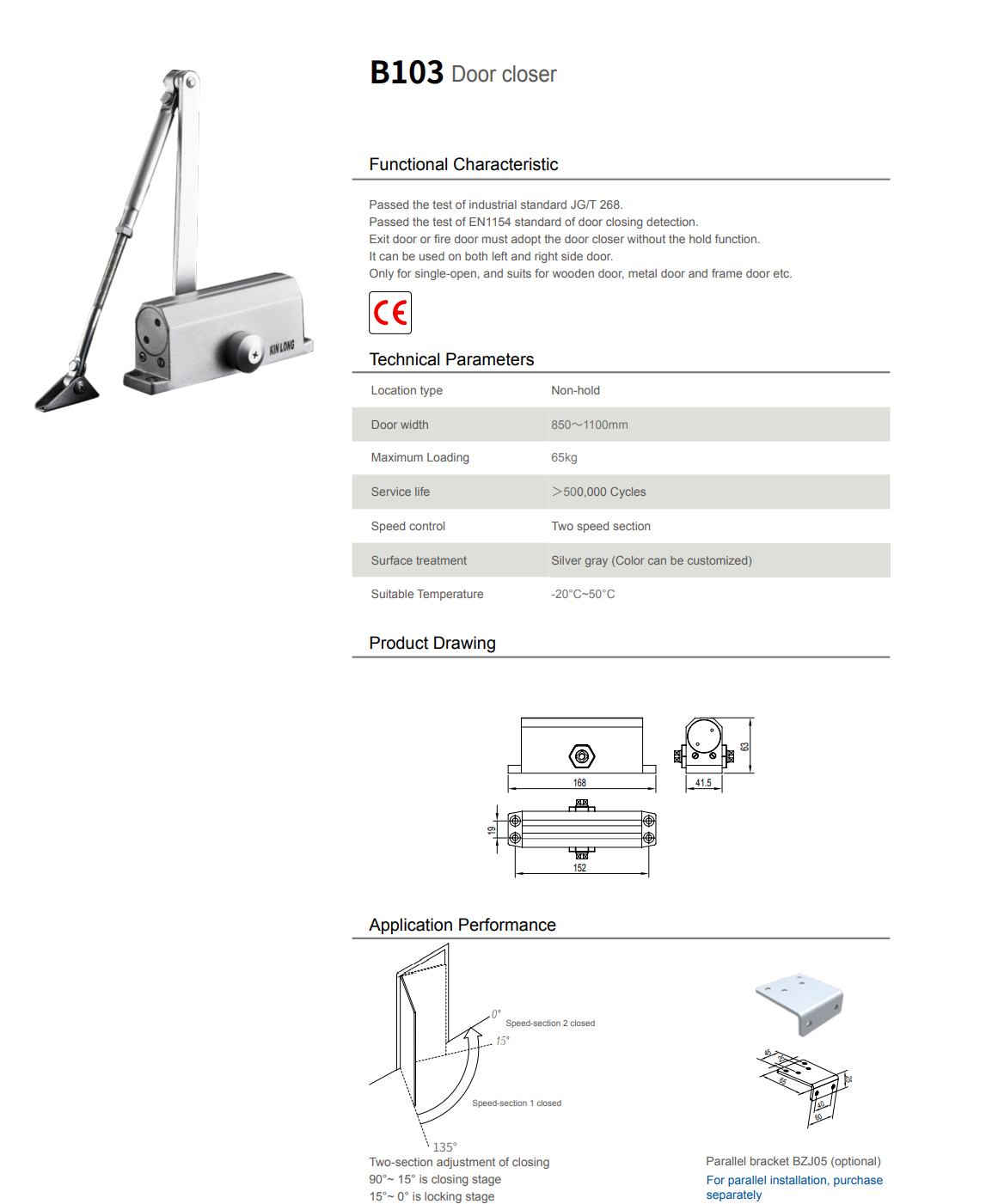 Thông số kỹ thuật Tay co thủy lực Kinlong B103 không điểm dừng