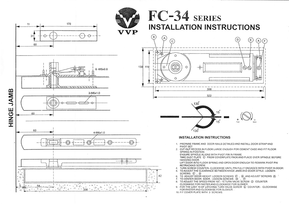 Thông số kỹ thuật bản lề sàn VVP Thái Lan Chính Hãng
