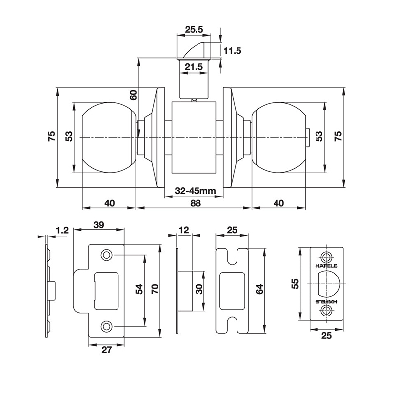 Thông số kỹ thuật khóa tay tròn Hafele 489.93.130 Inox 304