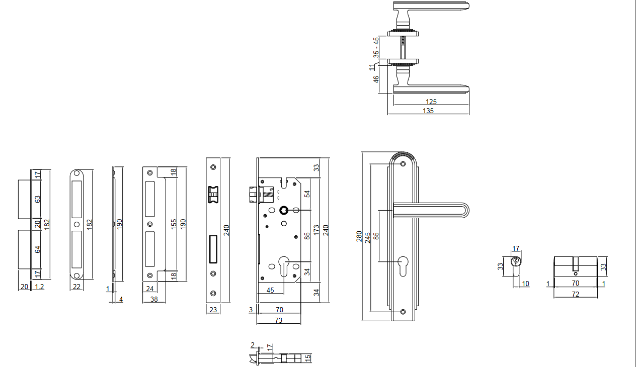 Thông số kỹ thuật khóa cửa nẹp VICKINI 35573.102