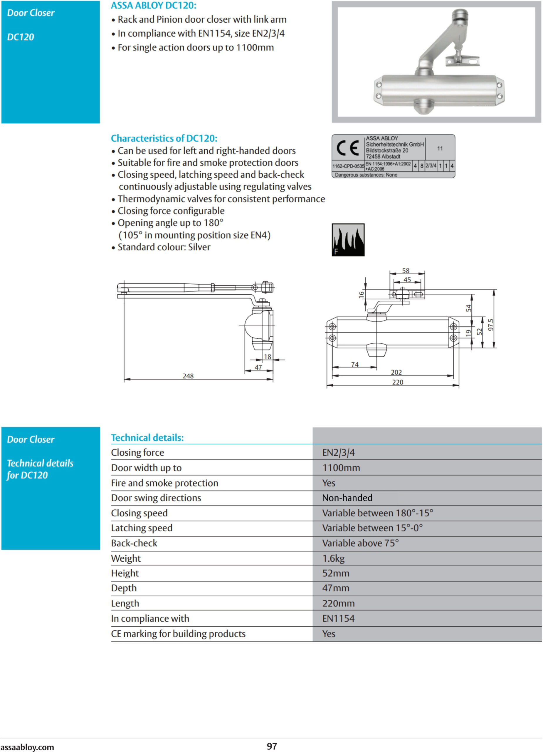 Thông tin tay co thủy lực ASSA ABLOY DC120 80kg