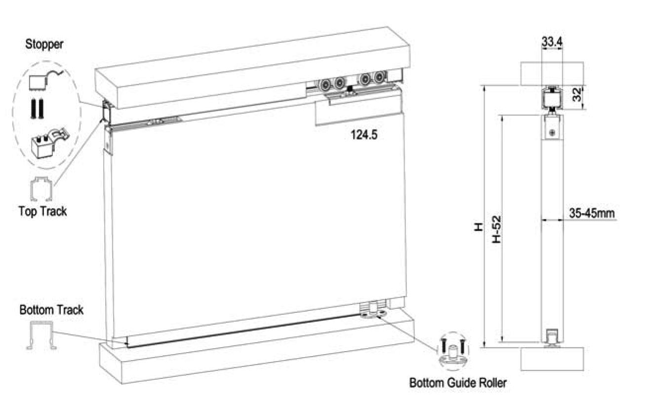 Thông số kỹ thuật bánh xe lùa treo 8 bánh BXL002-119A tải 120kg