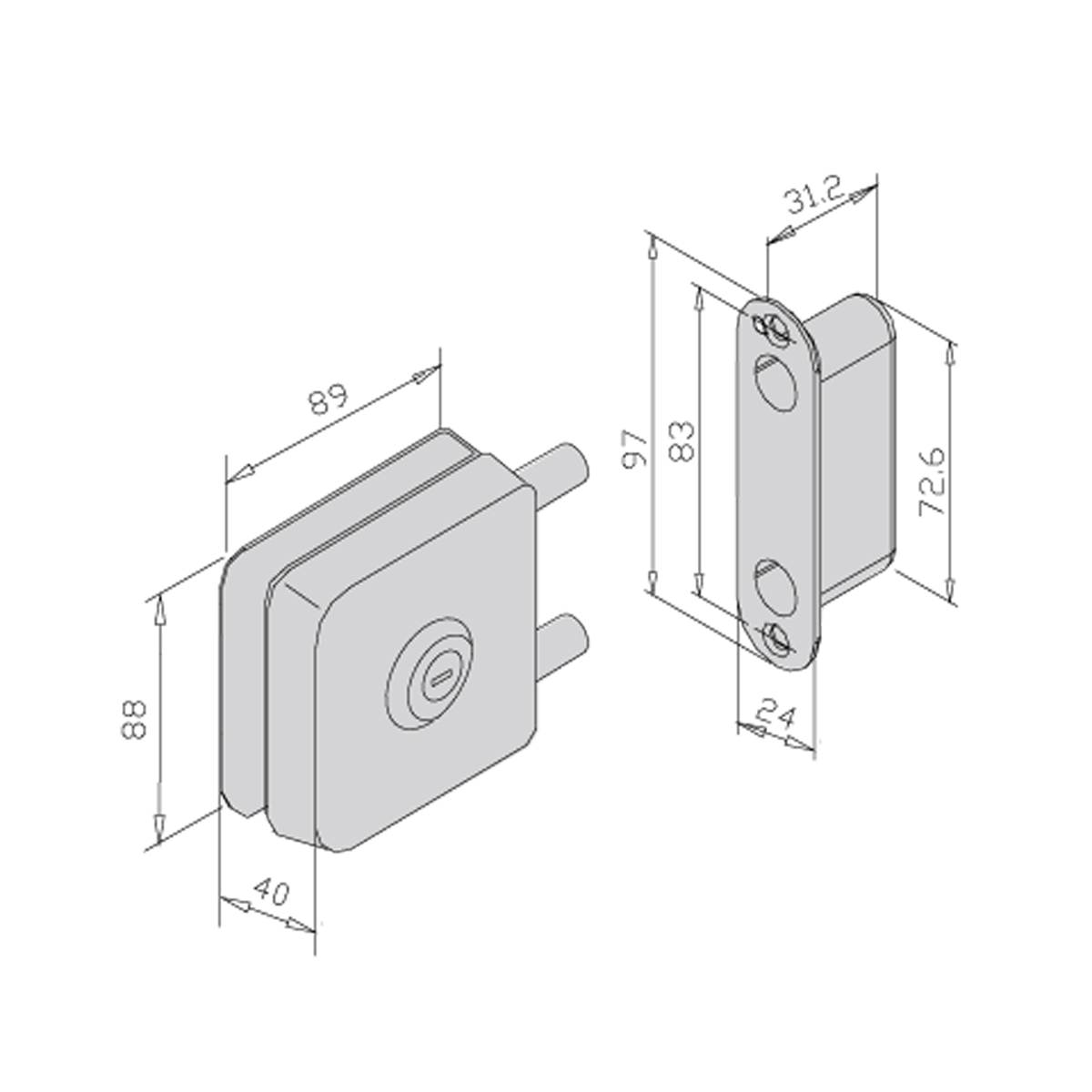 Thông số kỹ thuật chốt khóa cửa kính tường OK PUS-051 1 mặt vặn chìa