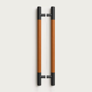 Tay nắm cửa TN116 đầu inox đen mờ, thân gỗ gõ đỏ ø38